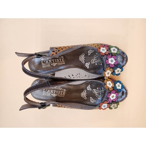 Spring Step Brown Floral Wedge Sandals - Picture 7 of 11